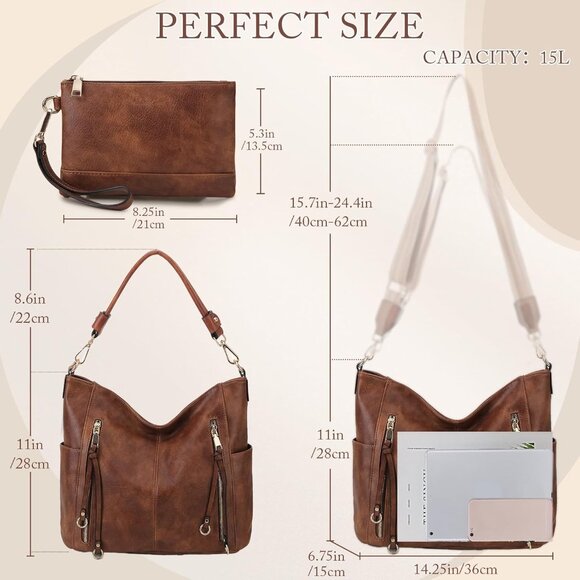 Trendy Brown Hobo Bag for Women - Perfect Gift with Roomy Interior & Pockets - Picture 2 of 7